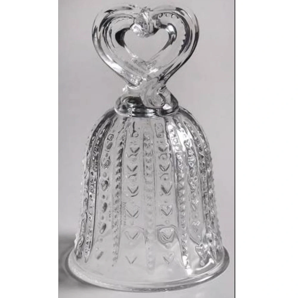 1984 Treasured Moments Clear Glass Etched Hearts & Heart Stem Bell by FOSTORIA